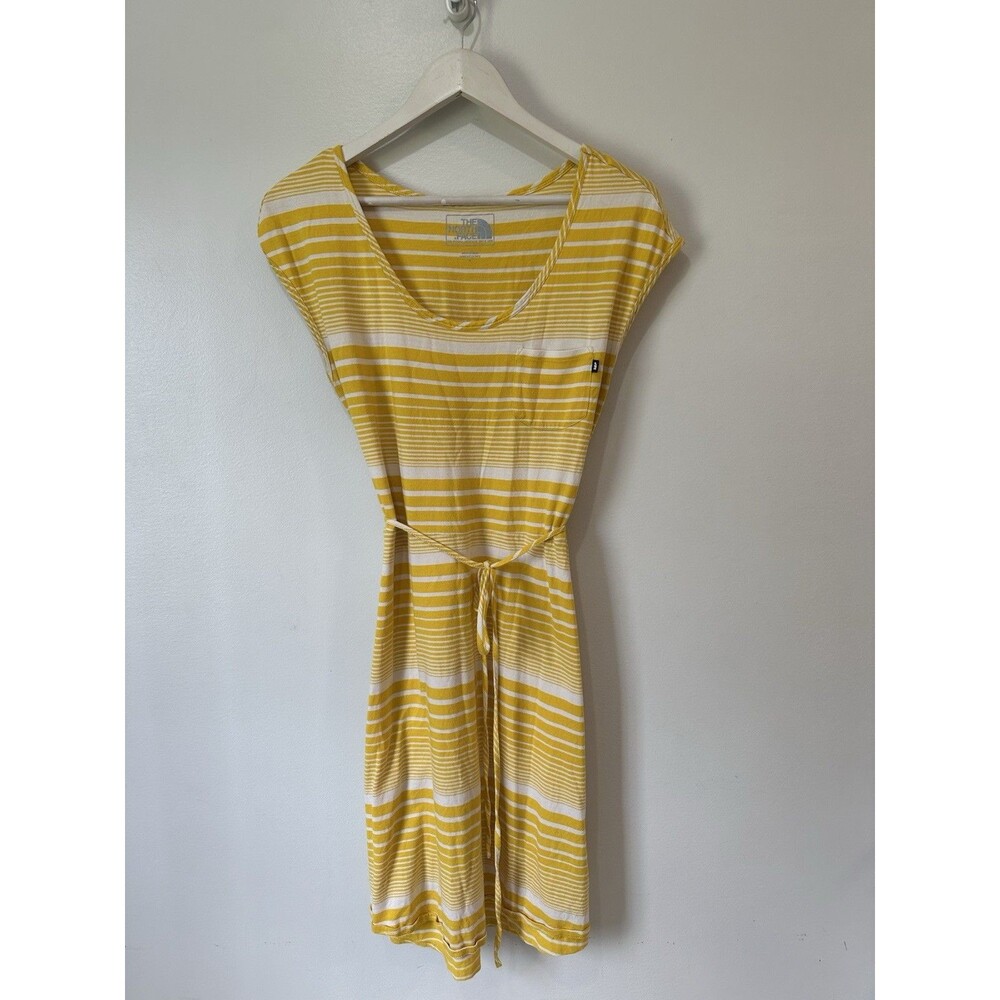 The North Face Stripe Yellow Midi Casual Dress Cotton Modal Blend Size M